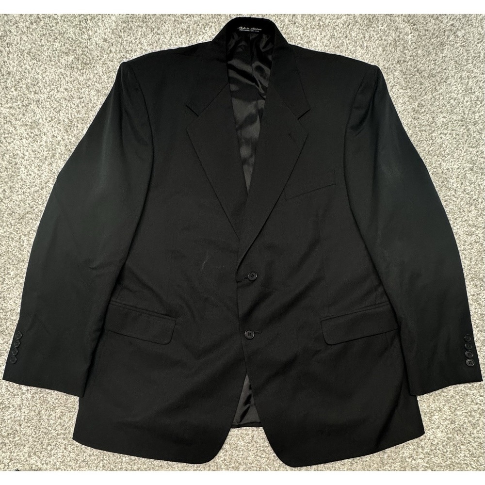 S&K Famous Brands Mens Black Sport Coat Wool Blend Dress Jacket Size 44R/39W